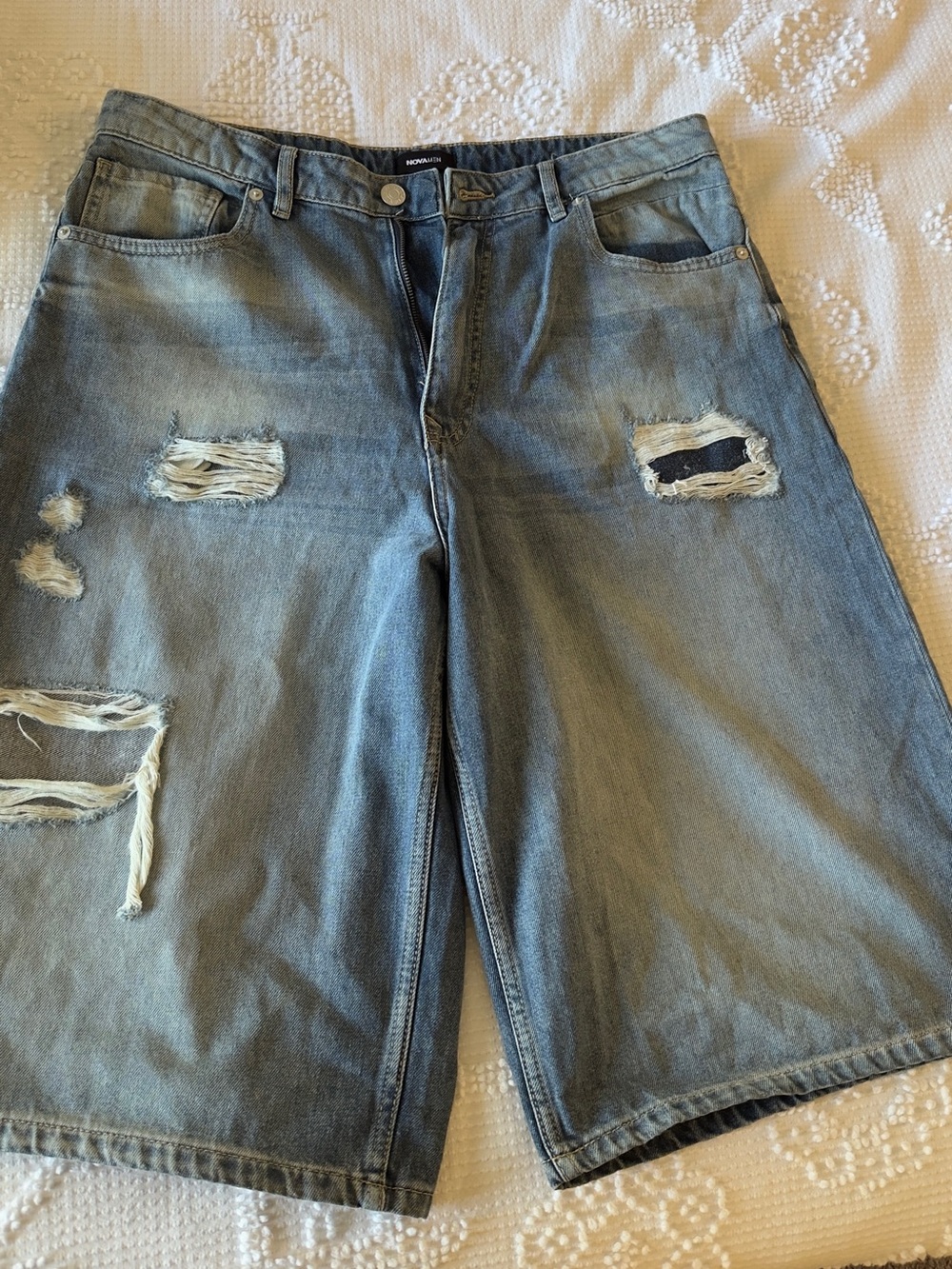 Men's Distressed Denim Jean Shorts - Light Wash